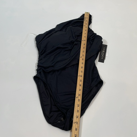 La Blanca One Piece Swimsuit Size 12 NWT Black One Shoulder Tummy Control - Picture 13 of 14